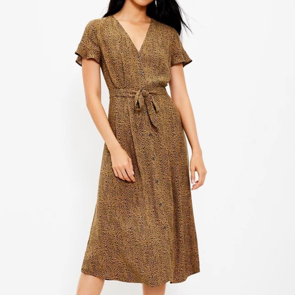 Loft Petite Leopard Print Vneck Dress